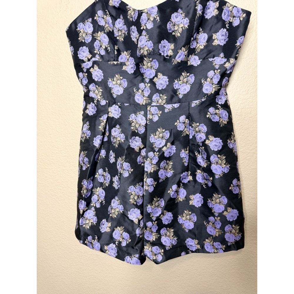 Storia Purple Rose Floral Satin Jacquard Romper Black Large NEW Coquette Brunch - Picture 2 of 10